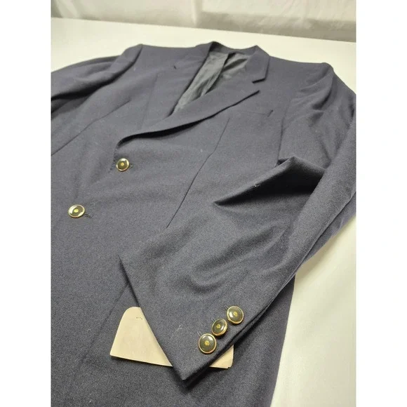 Vintage Scabal Savile Blazer Mens 44L Blue Wool Jacket 80s Gold Buttons